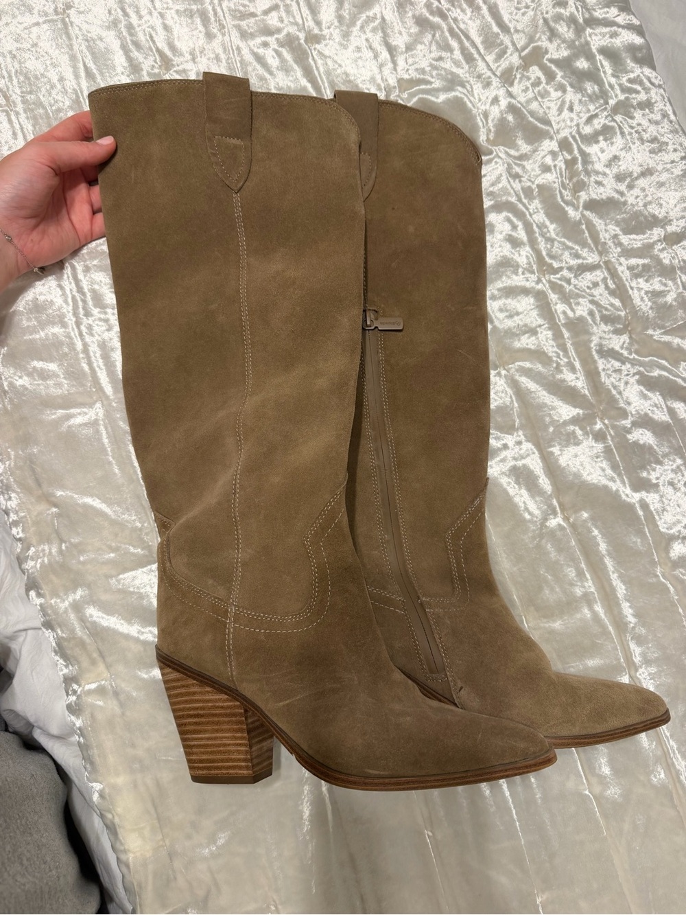 Blondo Taupe Suede Over-the-Knee Western Block Heel Boots